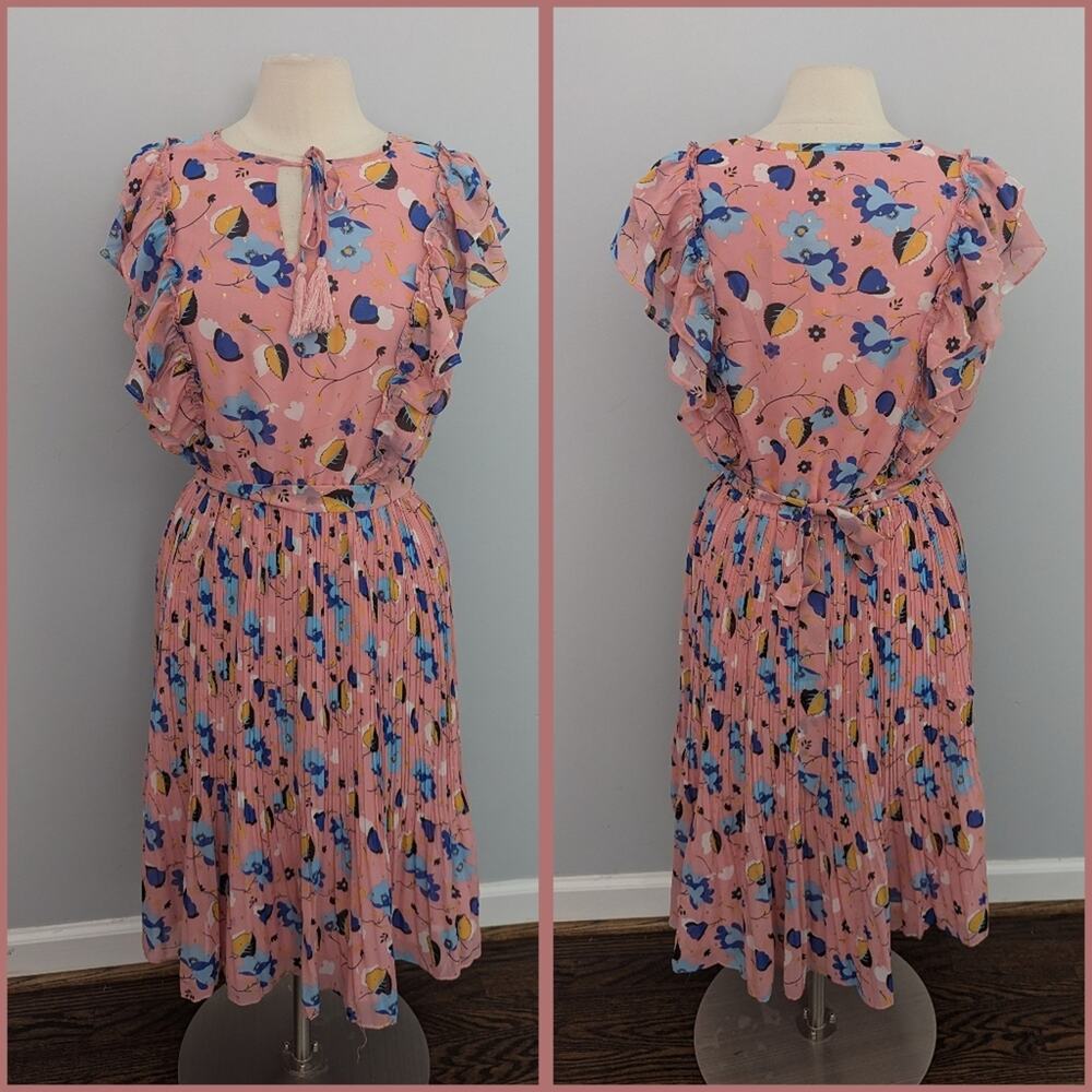 NEW JADE Melody Tam Pink Gold Flutter Dress Large $135